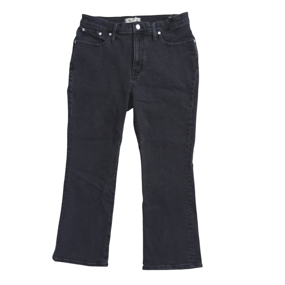 Madewell Mid-Rise Kick Out Jeans W 30 Black Cropped Kick Flare Stretch Denim